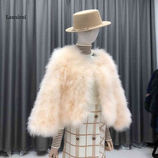 

women's ostrich fur coat, casual et, windbreaker, caramel color, turkey hair, exprs, novelty, Black;brown