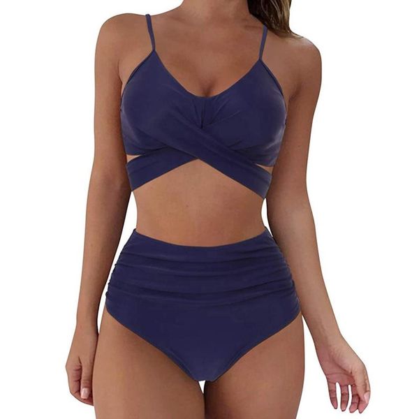 

women's swimwear plus size 2021 summer solid color split two-piece halter bikini swimsuit bathing suit beachwear, White;black