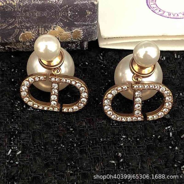 

75% off outlet online new front and back pearl letter earrings women's simple net red same s925, Silver