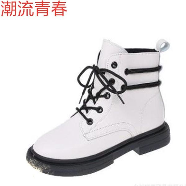 

boots women ankle female spring autumn shoes low heels cross strap woman round toe lace up black white short