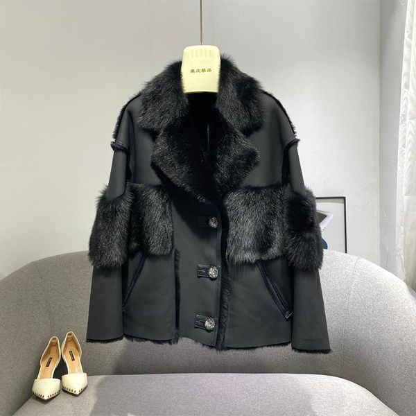 

women's fur & faux 2021 winter coat women real leather jackets with genuine sheepskin and outwear european style black color