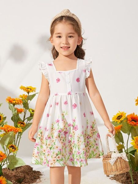 

toddler girls floral print button front ruffle trim dress she, Red;yellow