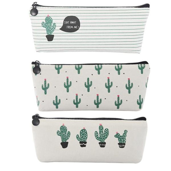 

novelty small fresh cactus cute school pencil case canvas simple stationery box bag kawaii supplies bags