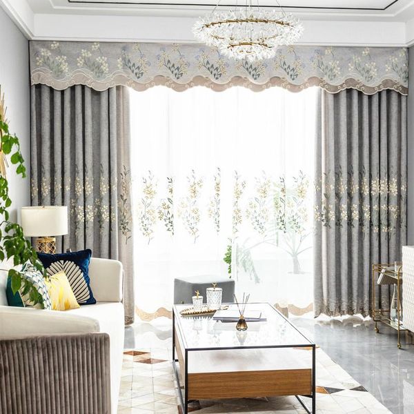 

embroidered curtains for living dining room bedroom light luxury chinese gray living room cotton and linen curtains valance