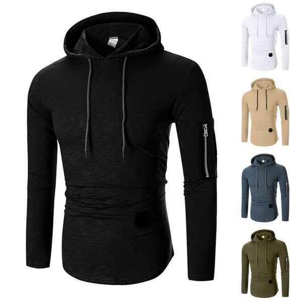 

men's hoodies & sweatshirts men winter solid color side zipper hooded slim long-sleeved blouses sweater, Black