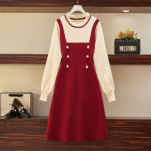 

women knitting 2021 new sweet winter dress ruff party long sleeve buttons front wrap minin plus size clothes wosy, White