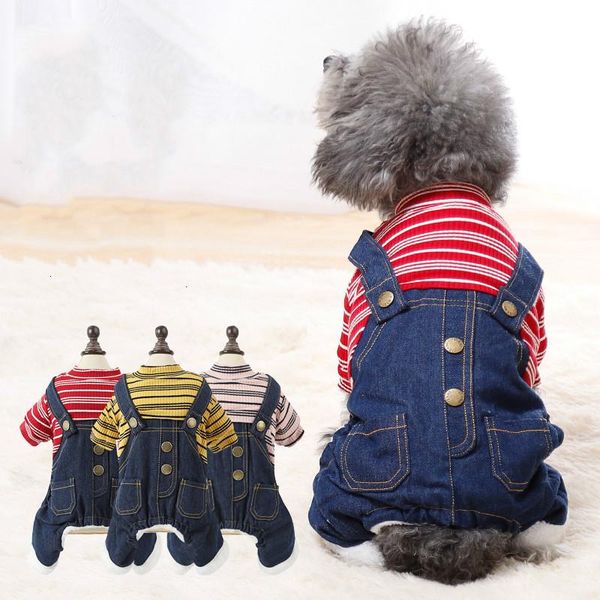 

dog apparel style warm jeans pet clothes knitted fleece striped jumpsuits rompers cat costume for puppy small dogs