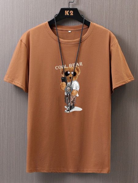 

men bear & letter graphic tee f86b#, White;black