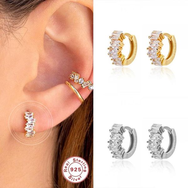 

hoop & huggie aide 925 sterling silver small earrings tiny baguette cz for women fine jewelry pendientes mujer, Golden;silver