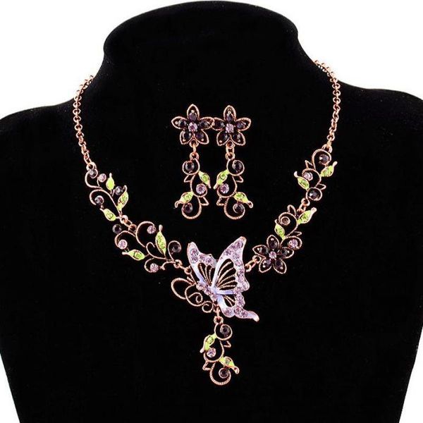 

earrings & necklace butterfly flower jewelry sets for women crystal bridal vintage jewellery set cf2527, Silver