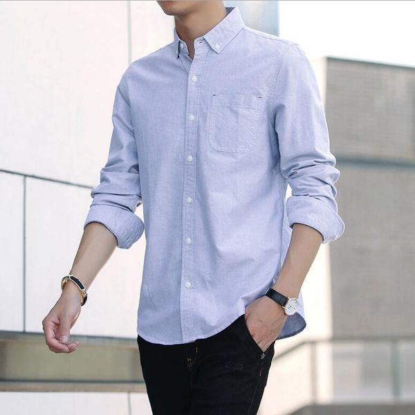 

2021 autumn men's stand collar casual shirt long-sleeved slim men's solid color business dress shirt, White;black