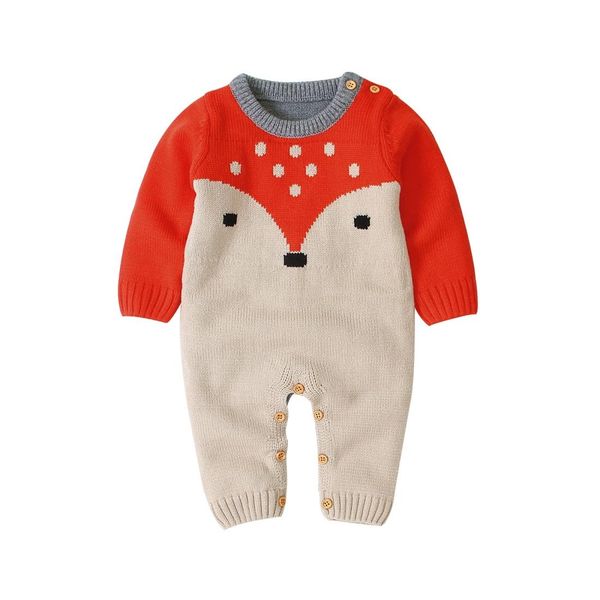

boys and girls cartoon fox knit romper, Black;white