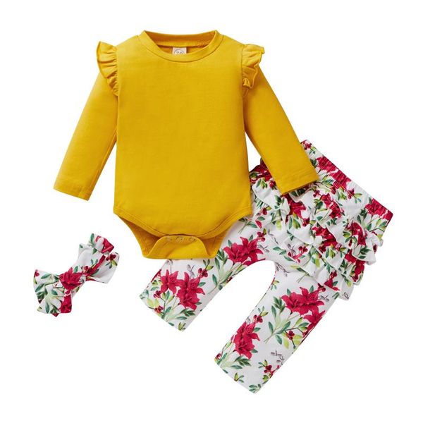 

jumpsuits three-piece baby long-sleeved solid color + printed pants headband boys girls born long sleeve climbing, Blue