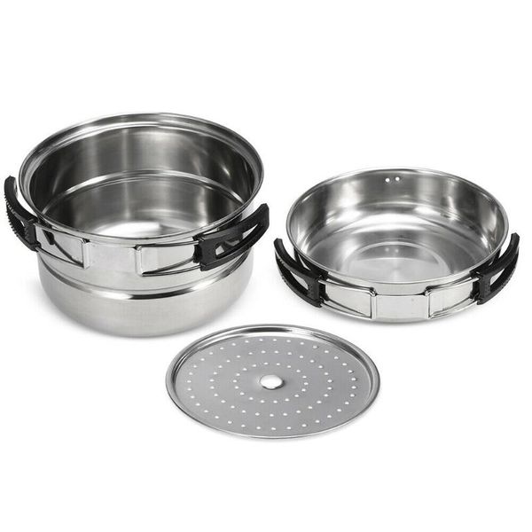 

camp kitchen 3pcs multi use easy clean frying pan portable cooking set steaming rack stainless steel long handle outdoor practical