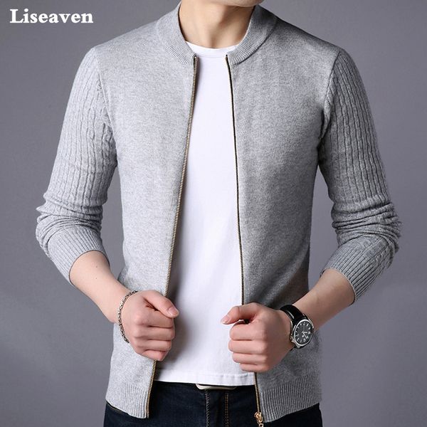

liseaven men's sweater male jacket solid color sweaters knitwear warm sweatercoat cardigans men clothingp0805, White;black