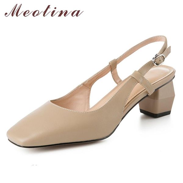 

dress shoes meotina high heels women pumps natural genuine leather strange style slingbacks cow buckle lady 34-39, Black