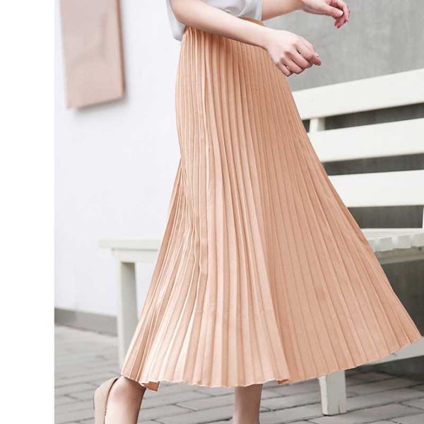 

skirts women casual chiffon maxi skirt spring summer pleated multicolor fashion flared high waist long, Black