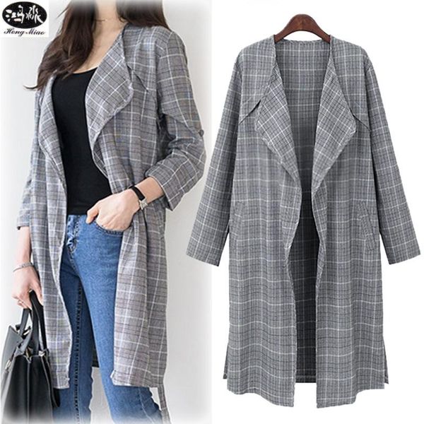 

women's trench coats hongmiao 2021 fashion autumn dress large size age plaid long wind jacket coat, Tan;black