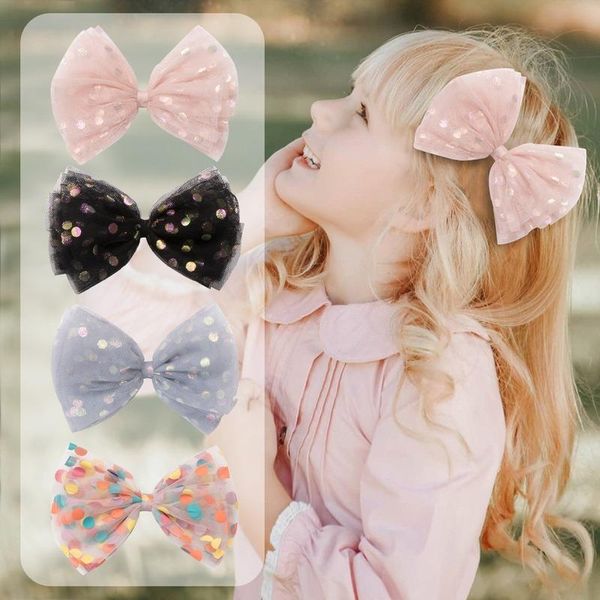 

hair accessories colorful polka dot mesh bowknot barrette hairpins for girl clip child kids sweet cute hairgrip, Slivery;white