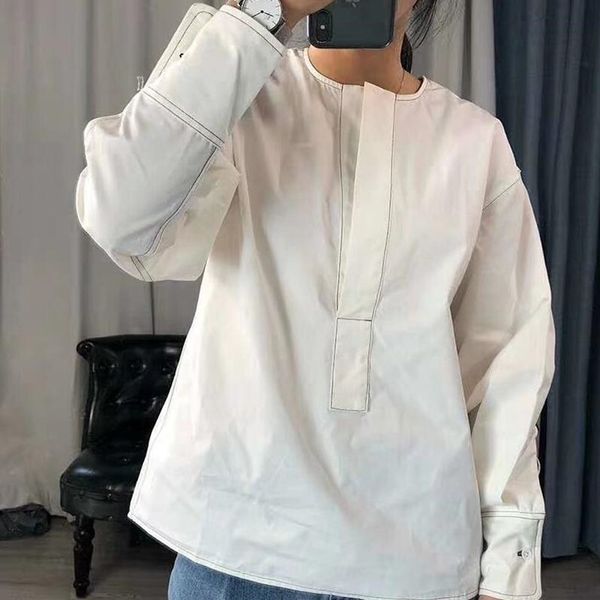 

2021 new camisa de manga longa incio do outono senhoras simples solto blusa feminina casual estilo inglaterra upgv, Black