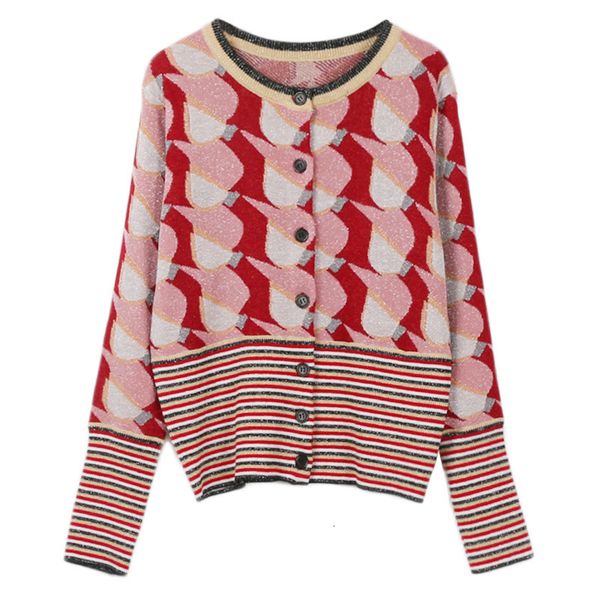 

women's jackets luxury designer brand knitted sweater for women o neck gold line love heart high waist striped cardigans kfjd, Black;brown