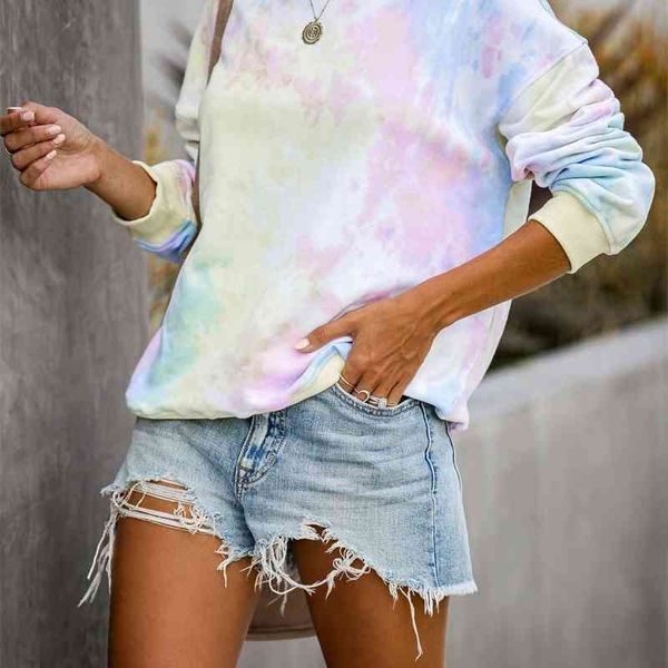 

2020 women's new round neck long sleeve tie dyed sweater, Black