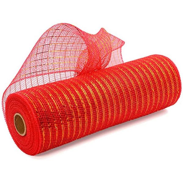 

poly mesh ribbon with metallic foil each roll gold silk satin ribbon for crafts diy organza ribbons wedding home decorative #t2p