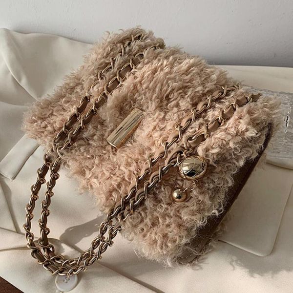 

shoulder bags elegant female square crossbody bag 2021 winter quality soft plush women's designer handbag chain messenger