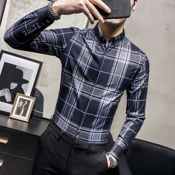 

classic chess shirts of high-quality men formal business dress 2021 casual shirt thin sleeve long streetwear social clothes sv61, White;black