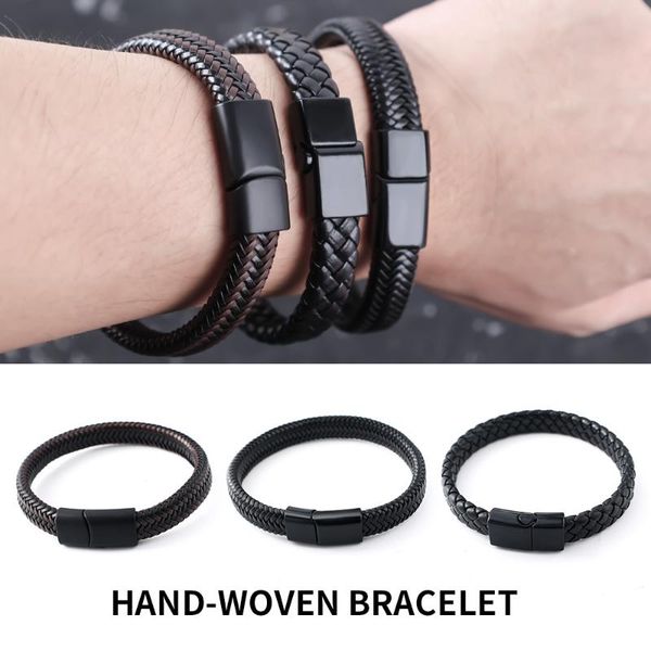 

charm bracelets 2021 retro magnetic button braided classic genuine leather bracelet for men women accessories jewelry couple bangles gift, Golden;silver
