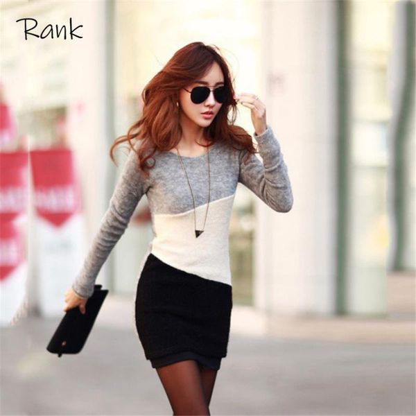 

5colors women pullovers round neck long sleeve casual patchwork spring autumn streetwear leisure shirt plus size office lady, White;black