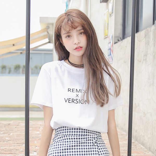 

ulzzang 2021 new korean fashion schoolgirl letter printing summer harajuku loosed oversize short sleeve t-shirt of tumblr women ch13, White