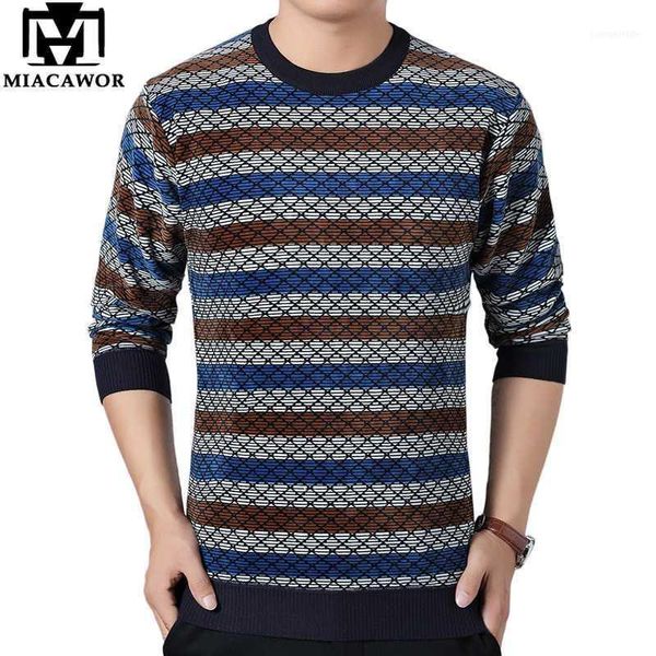 

men's sweaters miacawor winter sweater for men fleece warm pullover mens casual striped knitwear slim fit jumpers clothes y2501, White;black