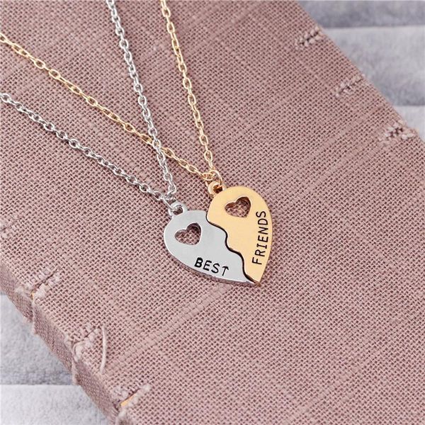 

pendant necklaces friends love couple necklace 2 parts heart shaped friendship half puzzle jewelry for girls chain collier, Silver