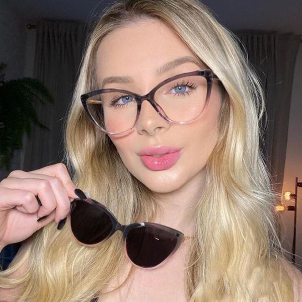

sunglasses 2021 fashion magnetic clip on polarized women transparent anti blue light glasses frame women's eyeglasses drivin, White;black