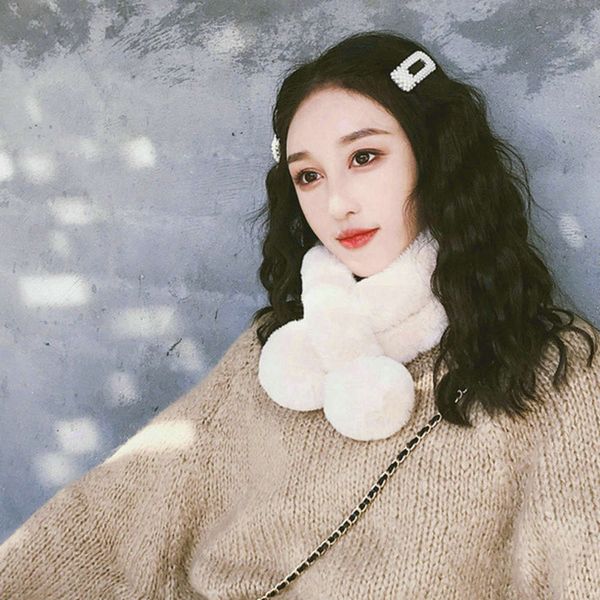 

white korean cute woolen scarf plush bib women cross women's neck cover versatile girl autumn winter, Blue;gray