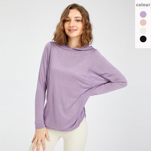 

yoga outfit 2021 autumn and winter style loose casual hood gym t-shirt women clothing long sleeve f1537