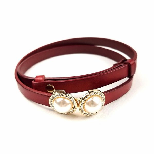 

belts south korean version of the buckle pearl waist chain leather head layer cowhide dress belt, Black;brown