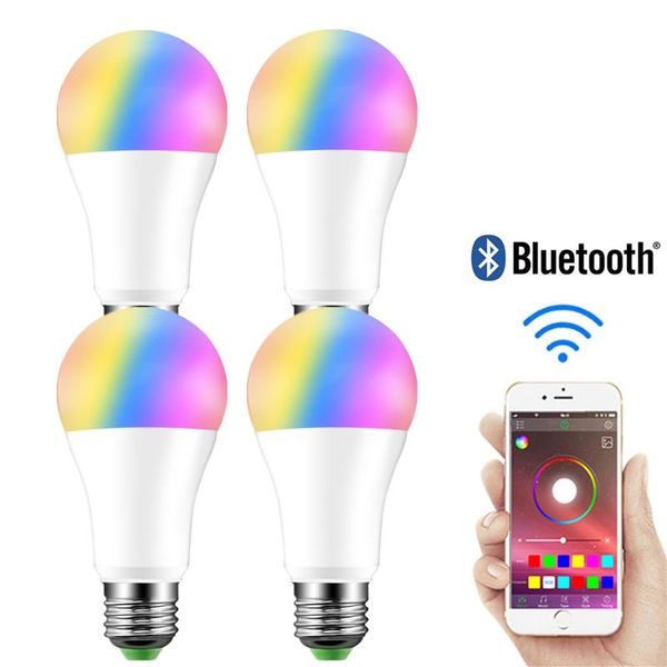

bulbs 2pcs 4pcs 15w dimmable lamp e27 rgb bulb 110v 220v smart led light bluetooth music control apply to ios/android home lighting