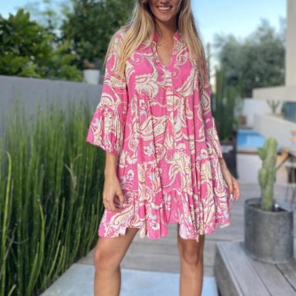 

casual dresses vintage women flared sleeve ethnic printing dress female daily wear, Black;gray