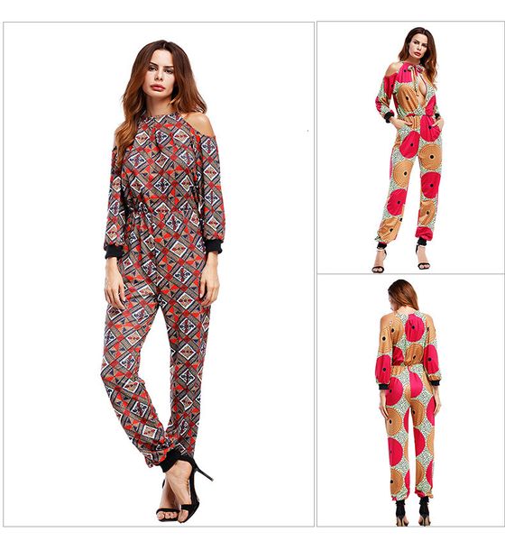 

2021 new 7216 ny size female long pants strapless halter playsuit s m l xl 2xl jumpsuit wear slim young lady print one set suit n8iw, Black