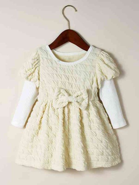 

baby gigot sleeve bow front textured dress she, Red;yellow