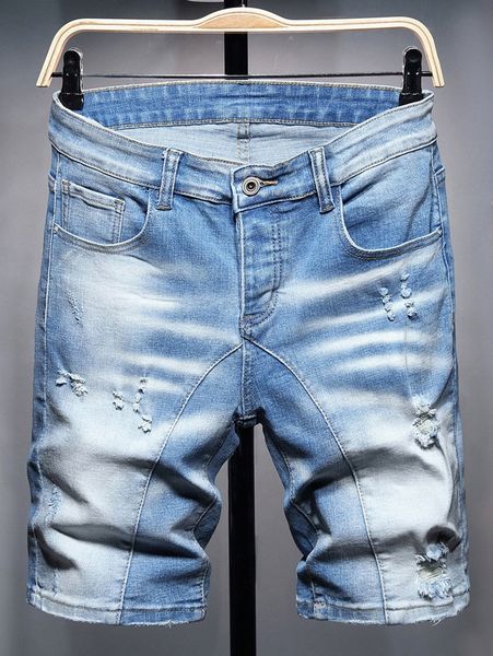 

men ripped cat whisker denim shorts t9vt#, Blue