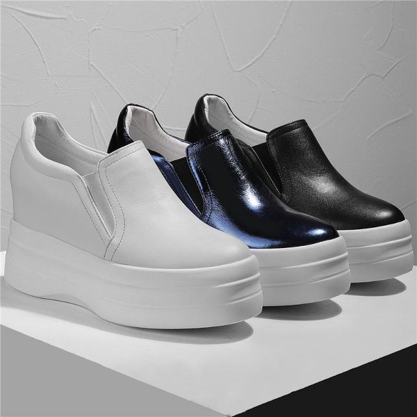 

boots platform pumps shoes women low genuine leather wedges high heel ankle female round toe fashion sneakers casual, Black
