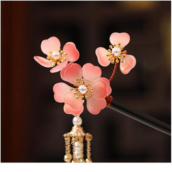 

new chinese style wooden hairstick flower pearl hairpin long tassels hairpins with beads wedding bride retro tiara acc jllwmd, Silver