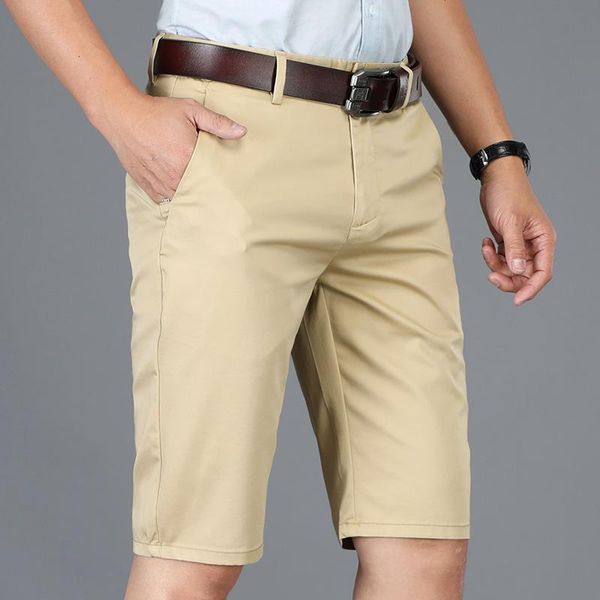 

men's shorts khaki black navy blue business casual fit 2021 summer brand lightweight cotton stretch fashion solid color, White;black