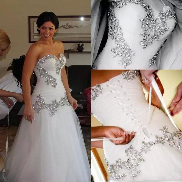 

sparkly beaded crystals mermaid wedding dresses 2021 sweetheart plus size sweep train custom made bridal wedding gowns vestidos de noiva, White