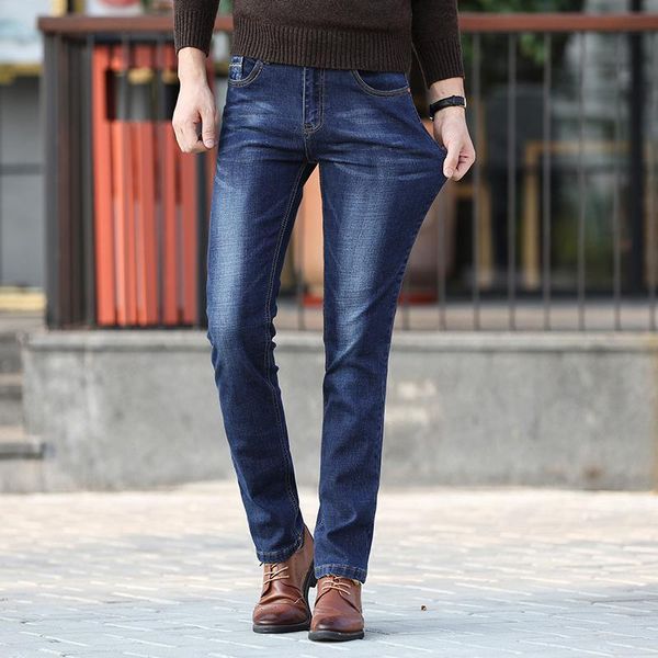 

men's jeans spring autumn 2021 men's smart business fashion straight regular blue stretch denim trousers classic men plus size 28-4