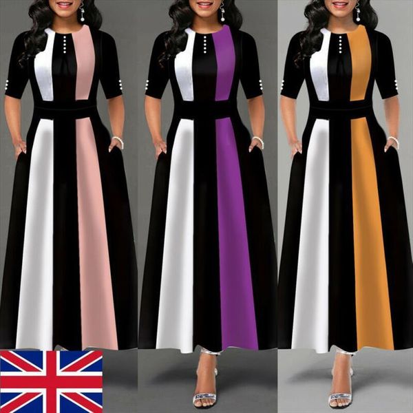 

plus size vintage swing womens tanks long dress half sleeve evening party skater elegant maxi dresses uk, White