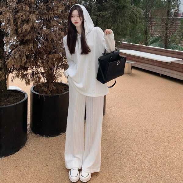 

women's two piece pants women fashion sweatshirt set long sleeve pullovers elastic waist 2021 autumn ladies tracksuits, White